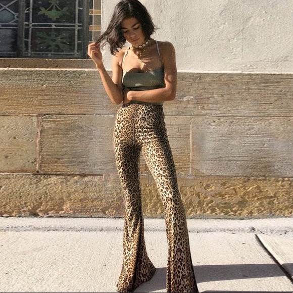 Lena Vie Boutique Pants - Solo Bronzed Animal Print High Flared Boho Pants